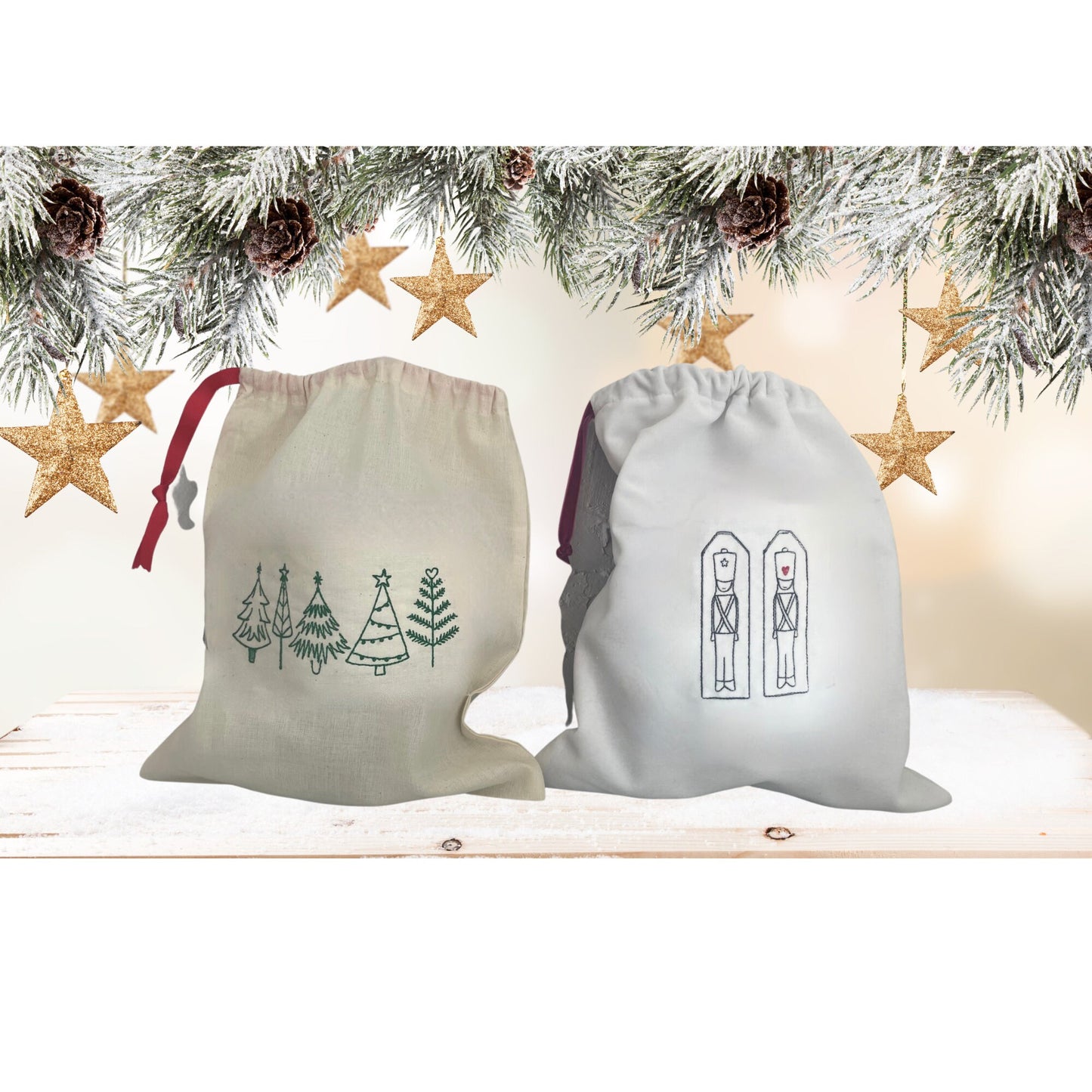 christmas gift bags, cotton party bag, Christmas trees, christmas party gift bags, fabric bags, eco christmas gift, present bag, reusable