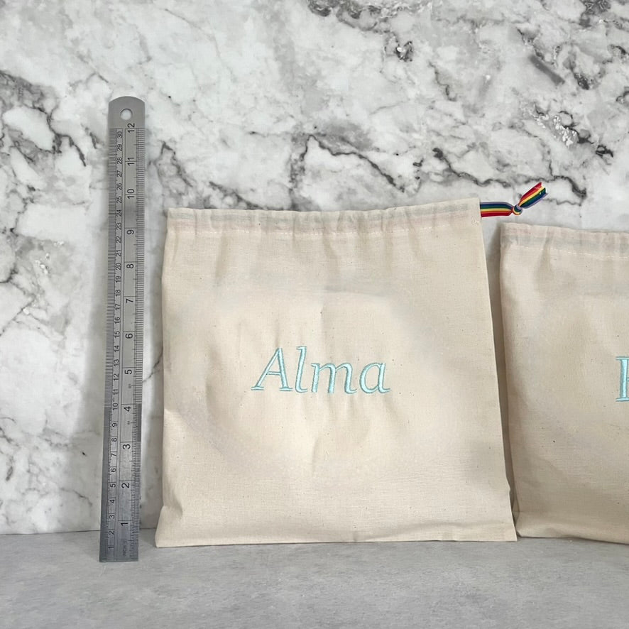 Light Blue personalised cotton drawstring bags