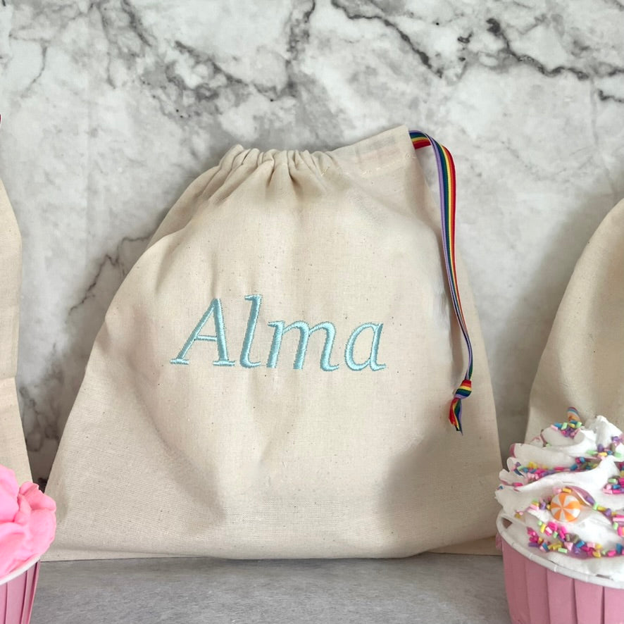 Light Blue personalised cotton drawstring bags