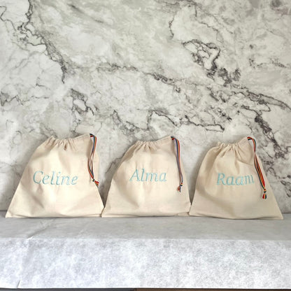 Light Blue personalised cotton drawstring bags