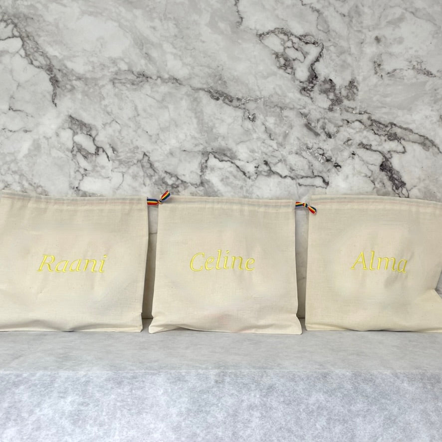 YELLOW personalised cotton drawstring bags