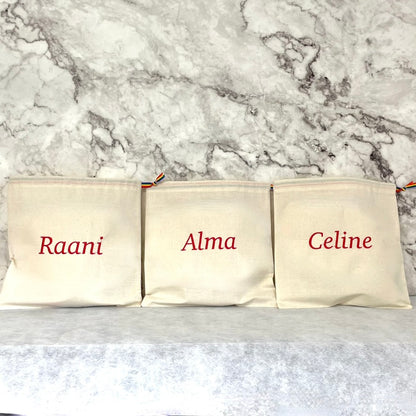 Red personalised cotton drawstring bags