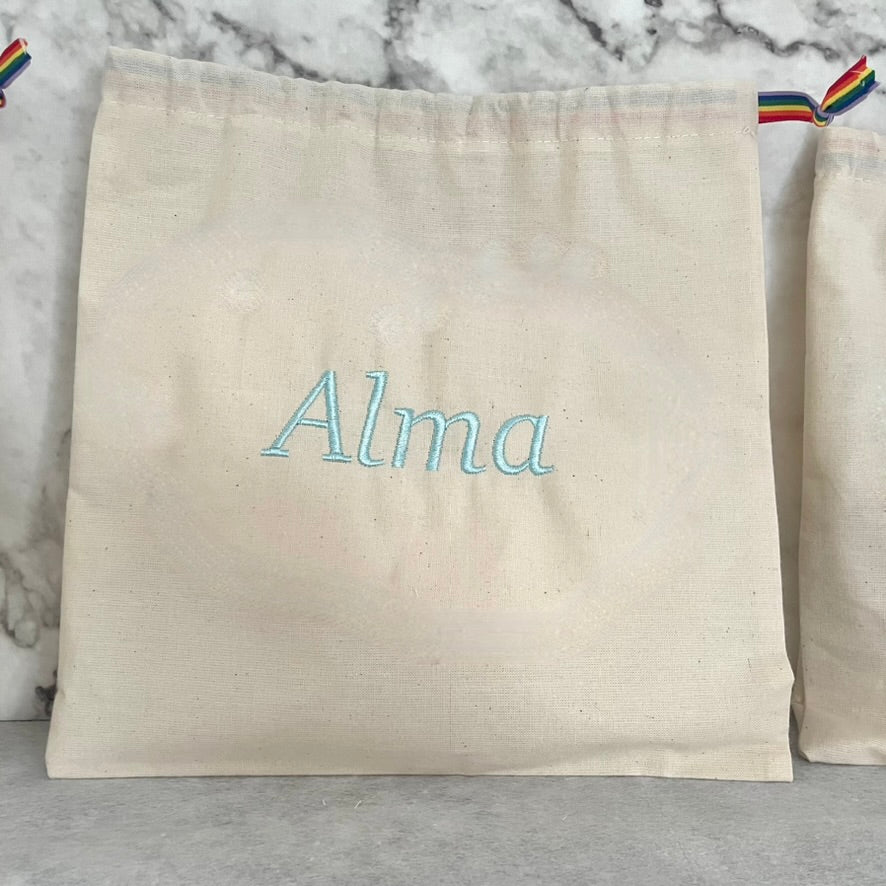 Light Blue personalised cotton drawstring bags