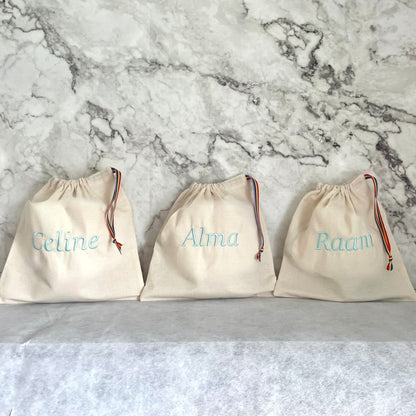 Light Blue personalised cotton drawstring bags