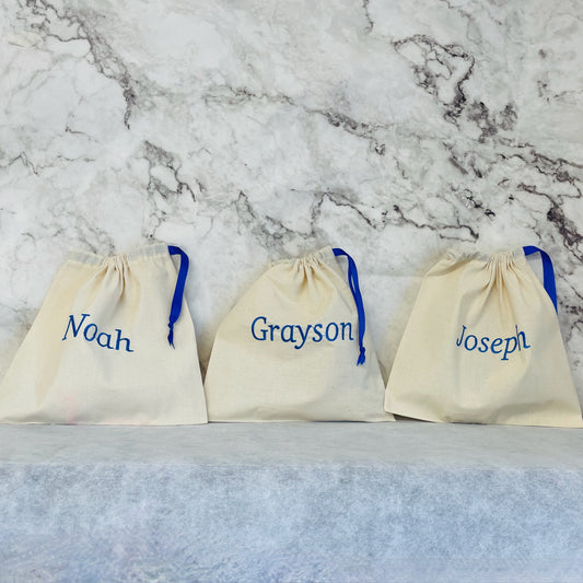 Dark Blue personalised cotton drawstring bags