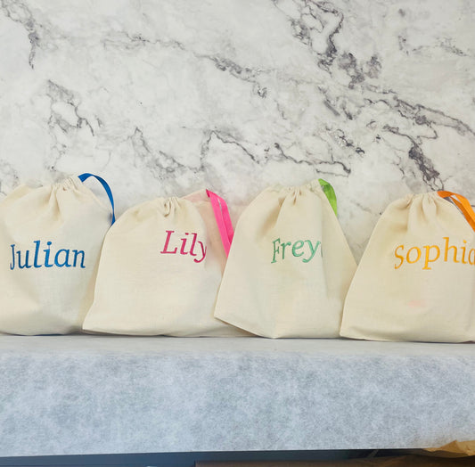 MULTICOLOUR personalised cotton drawstring bags