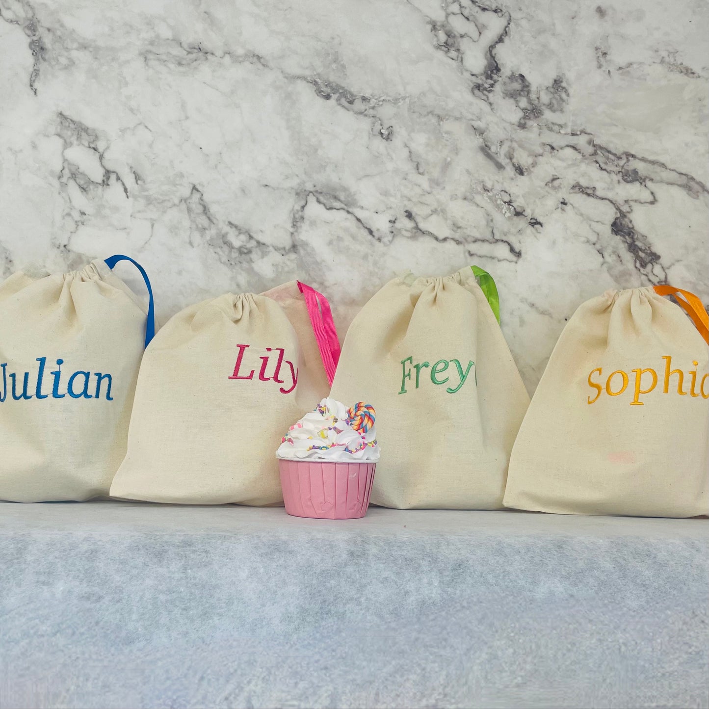 MULTICOLOUR personalised cotton drawstring bags