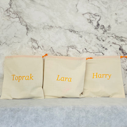 Orange personalised cotton drawstring bags