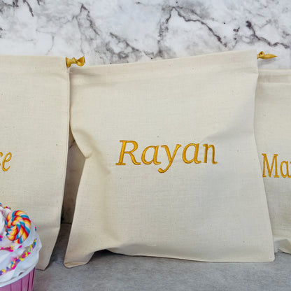 Golden personalised cotton drawstring bags