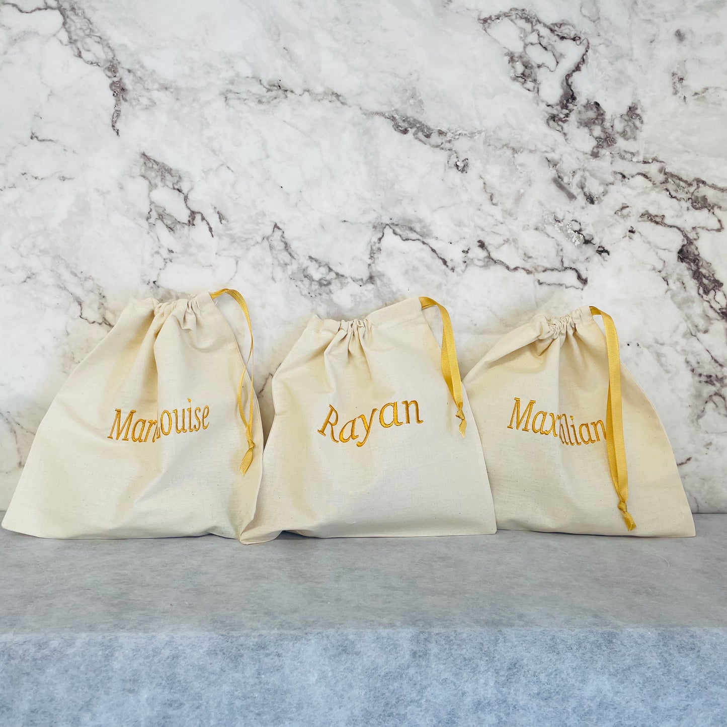 Golden personalised cotton drawstring bags