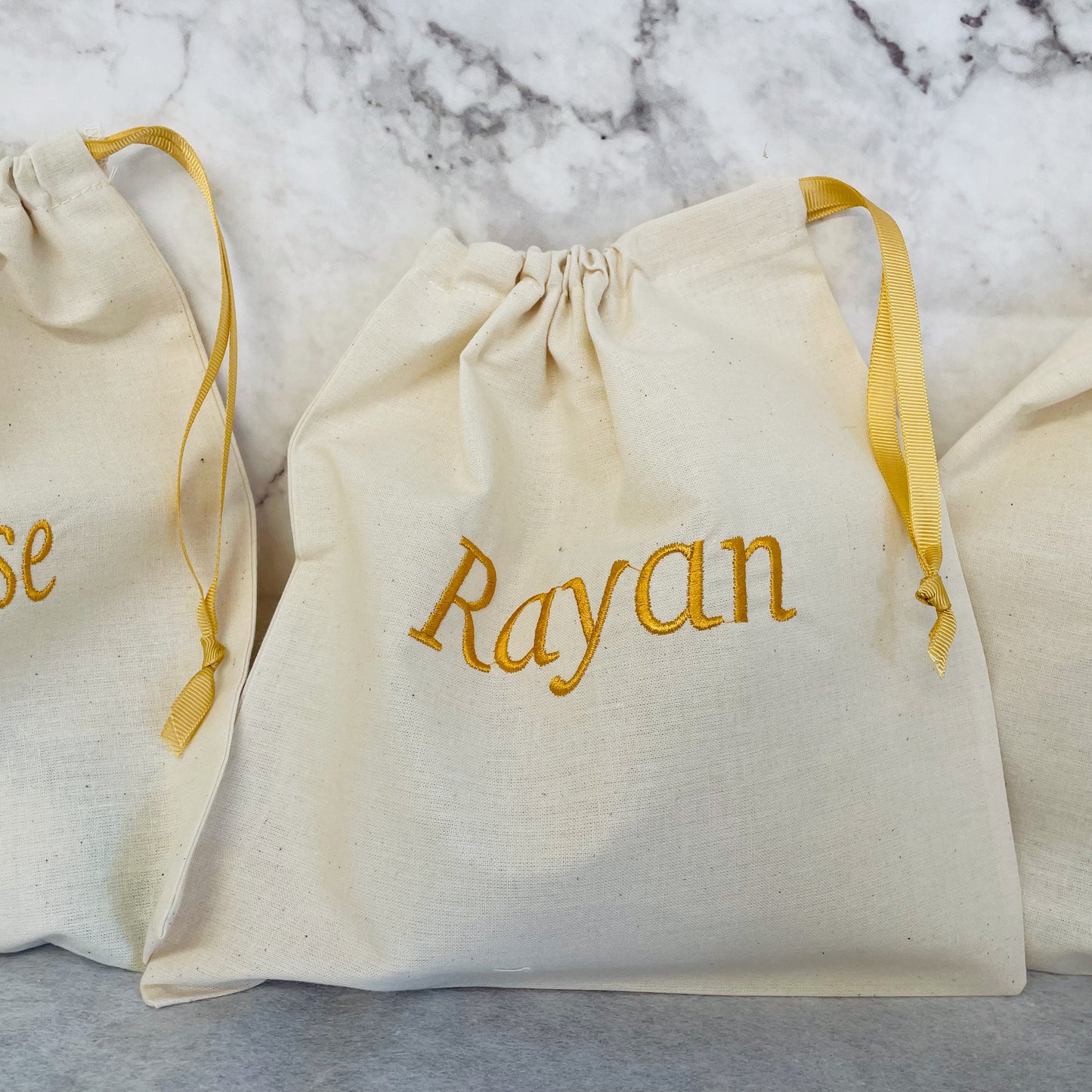 Golden personalised cotton drawstring bags