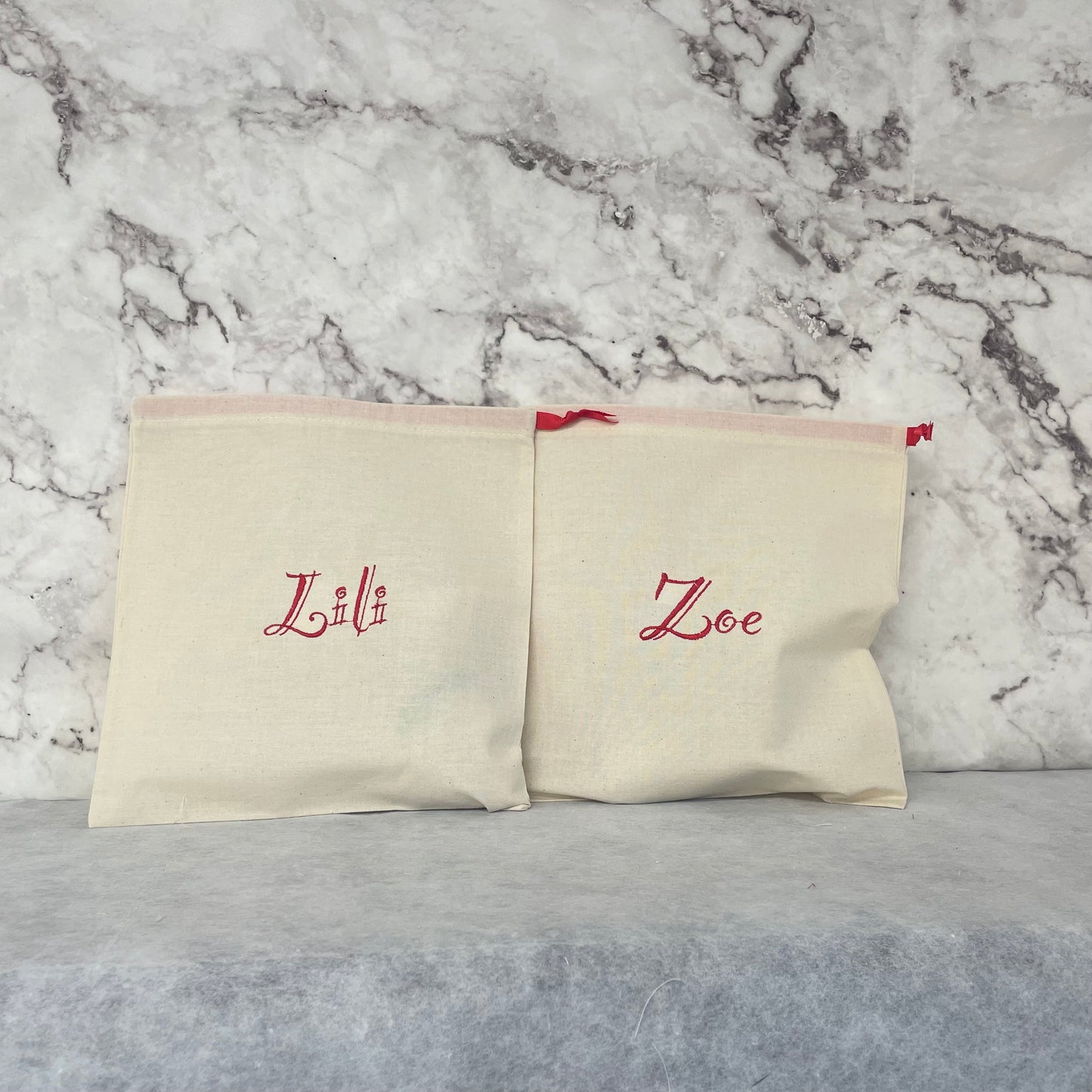 RED personalised cotton drawstring bags