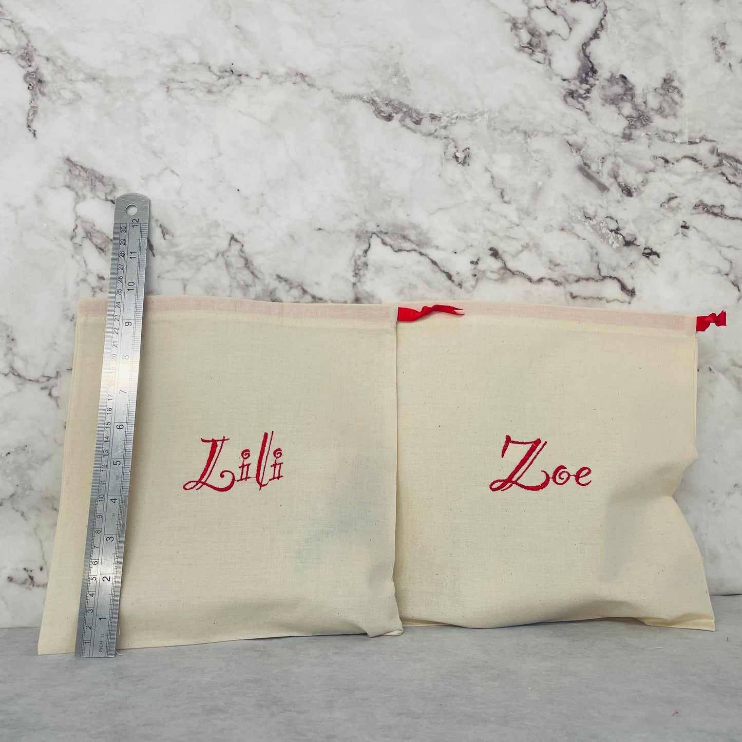 RED personalised cotton drawstring bags