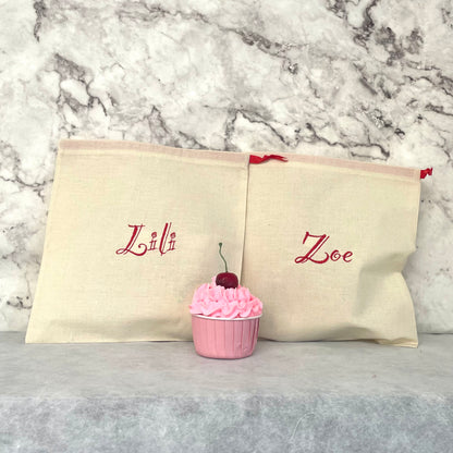 RED personalised cotton drawstring bags