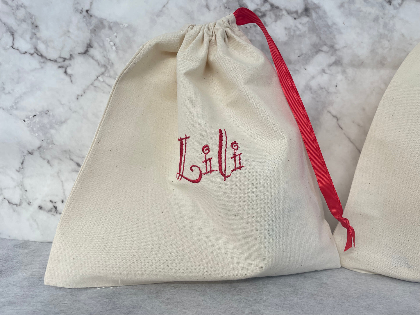 RED personalised cotton drawstring bags