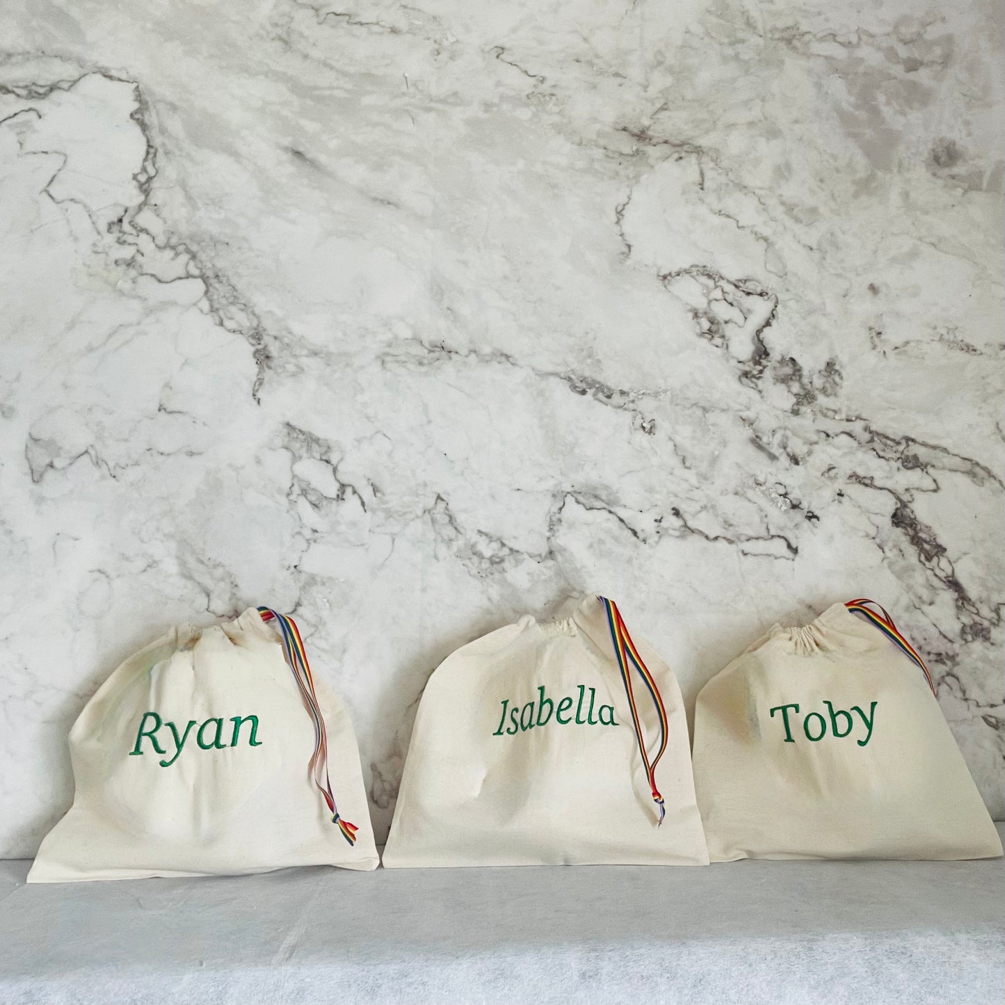 DARK GREEN personalised cotton drawstring bags