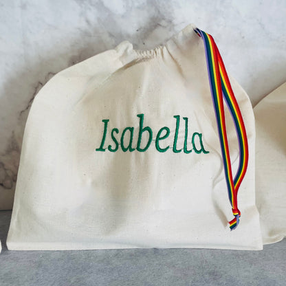 DARK GREEN personalised cotton drawstring bags