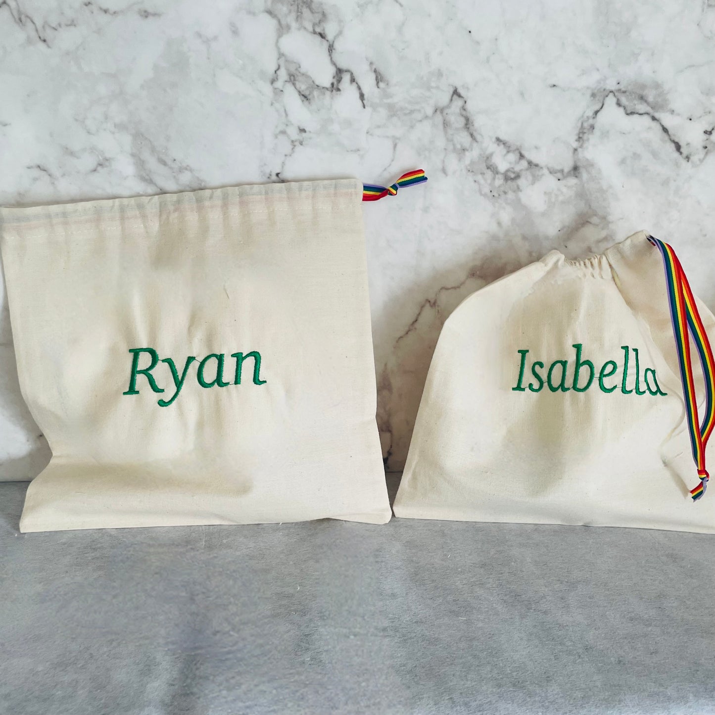 DARK GREEN personalised cotton drawstring bags