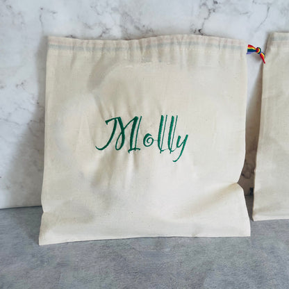 DARK GREEN personalised cotton drawstring bags