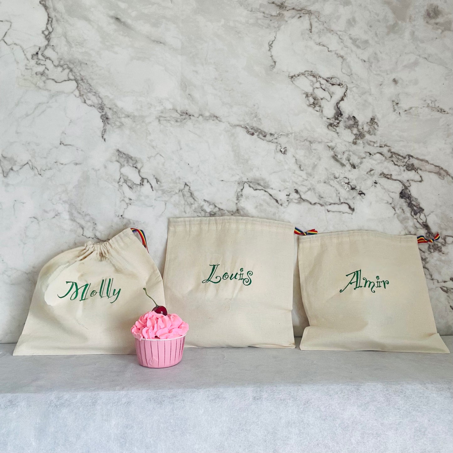 DARK GREEN personalised cotton drawstring bags