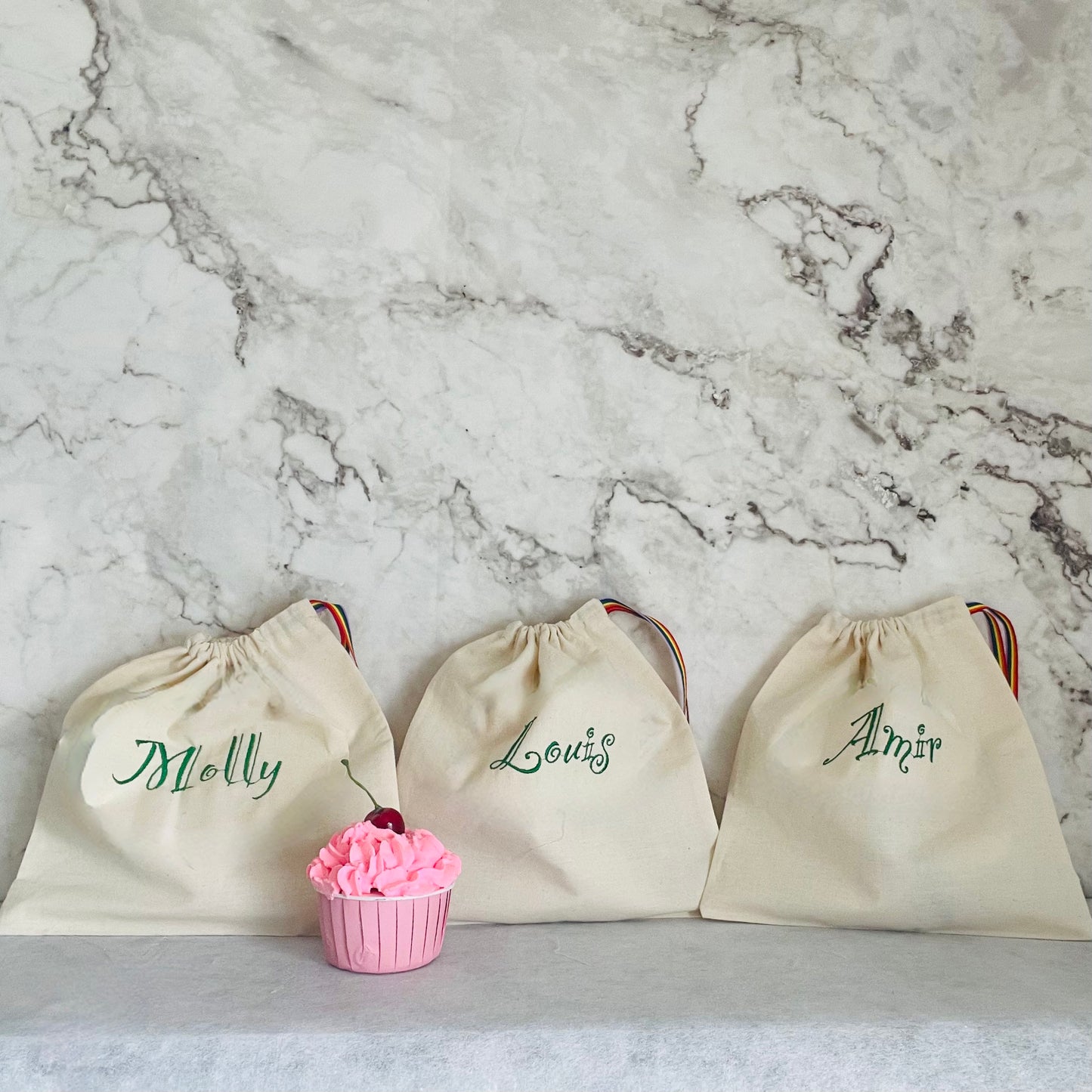 DARK GREEN personalised cotton drawstring bags