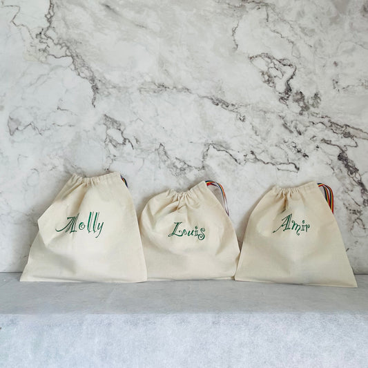 DARK GREEN personalised cotton drawstring bags