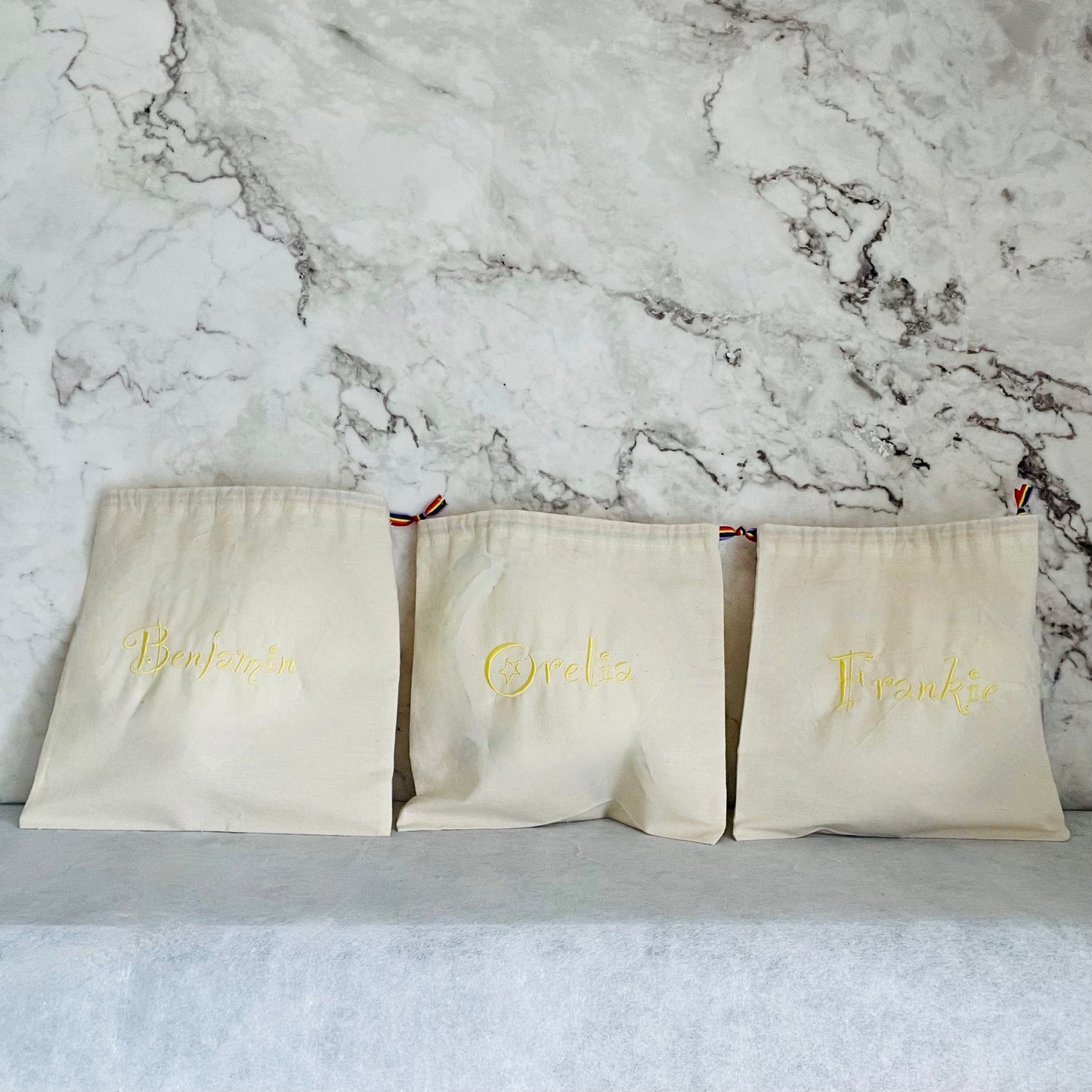 YELLOW personalised cotton drawstring bags