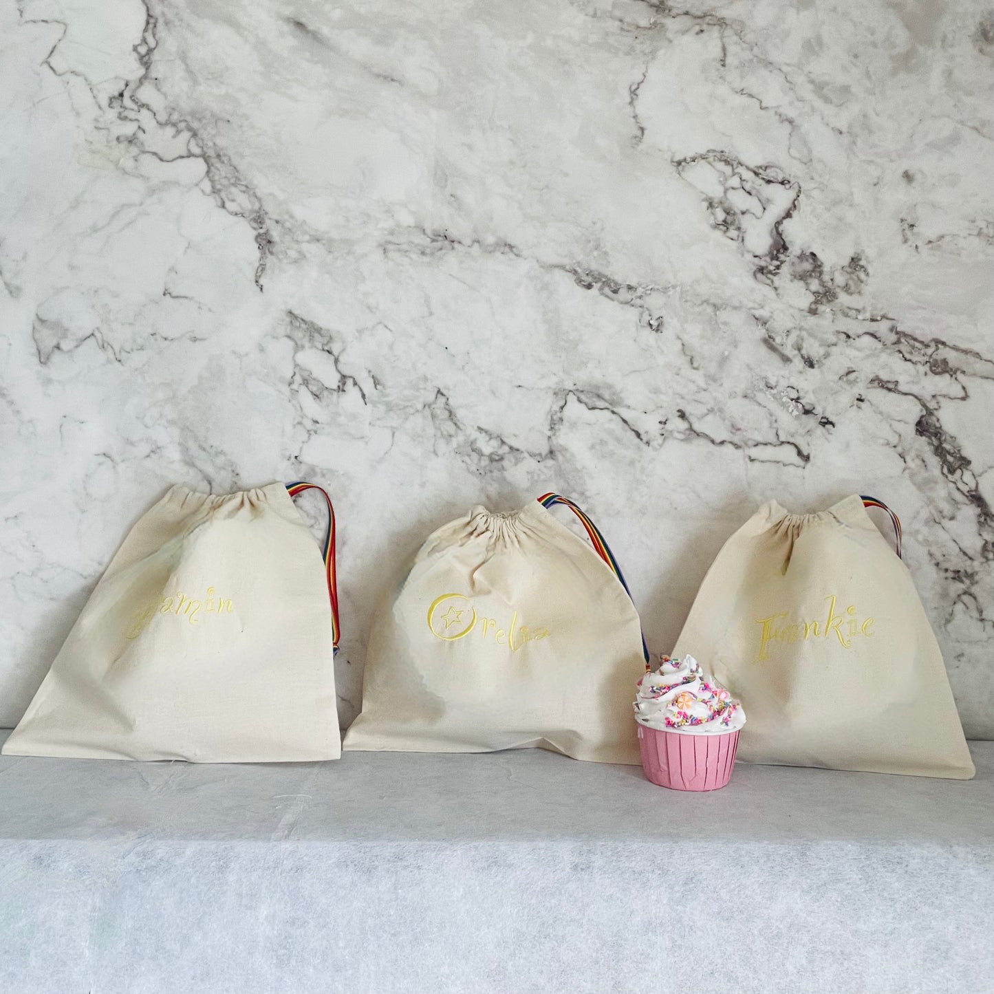 YELLOW personalised cotton drawstring bags