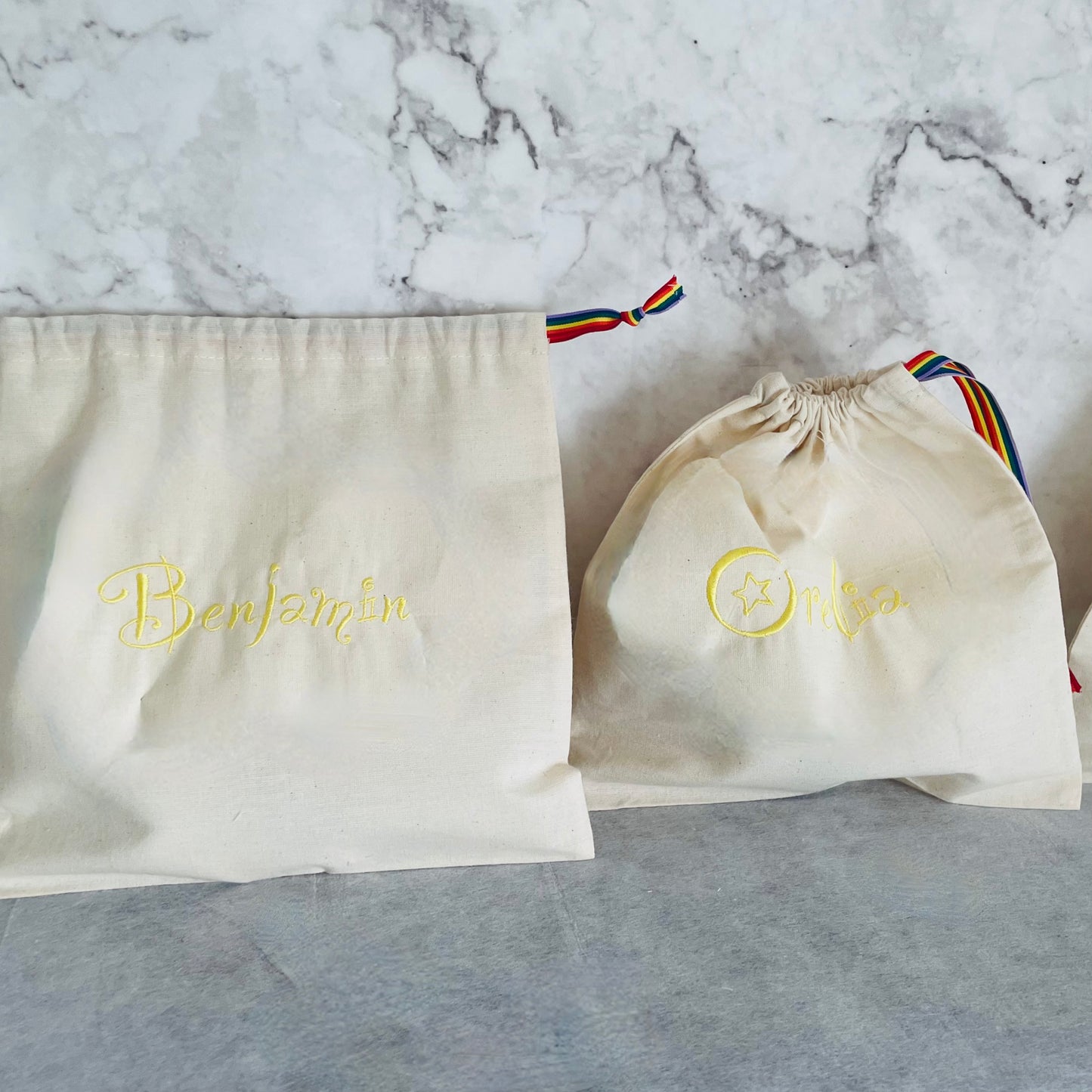 YELLOW personalised cotton drawstring bags