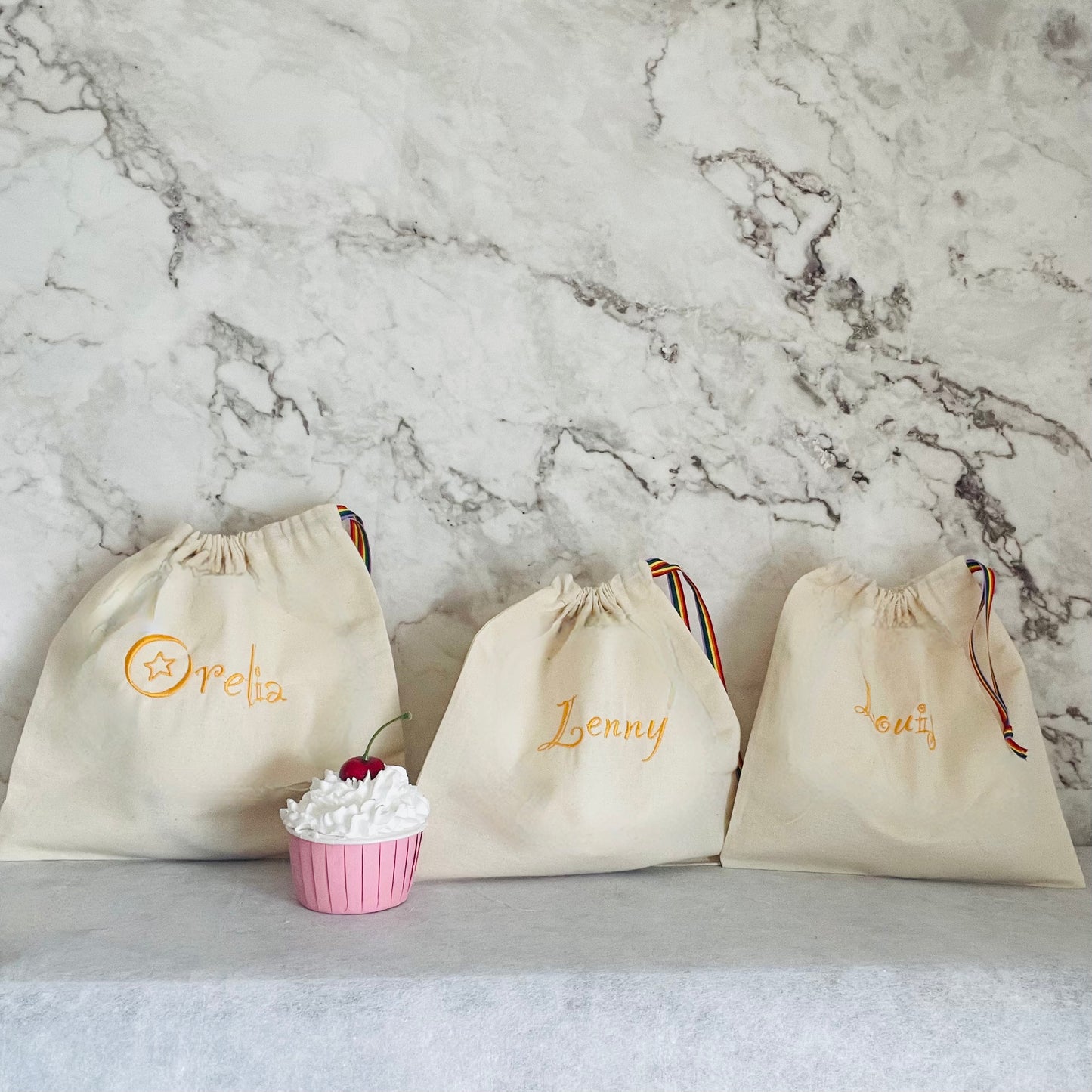 ORANGE personalised cotton drawstring bags