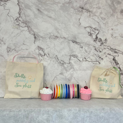 Shells, Pebbles and Sea Glass beach treasure travel bags.
