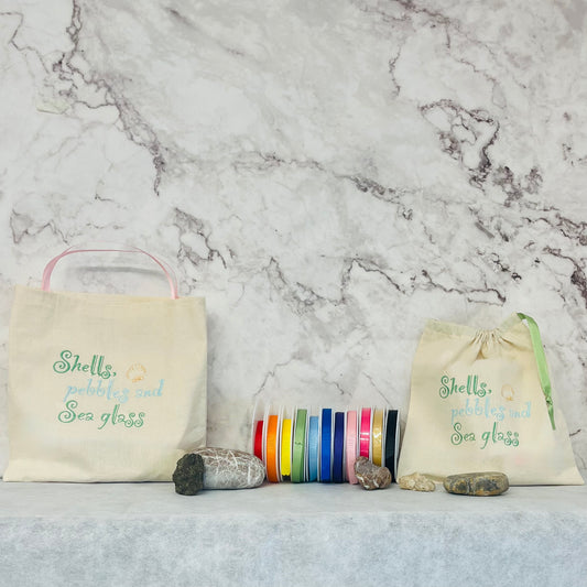 Shells, Pebbles and Sea Glass beach treasure travel bags.