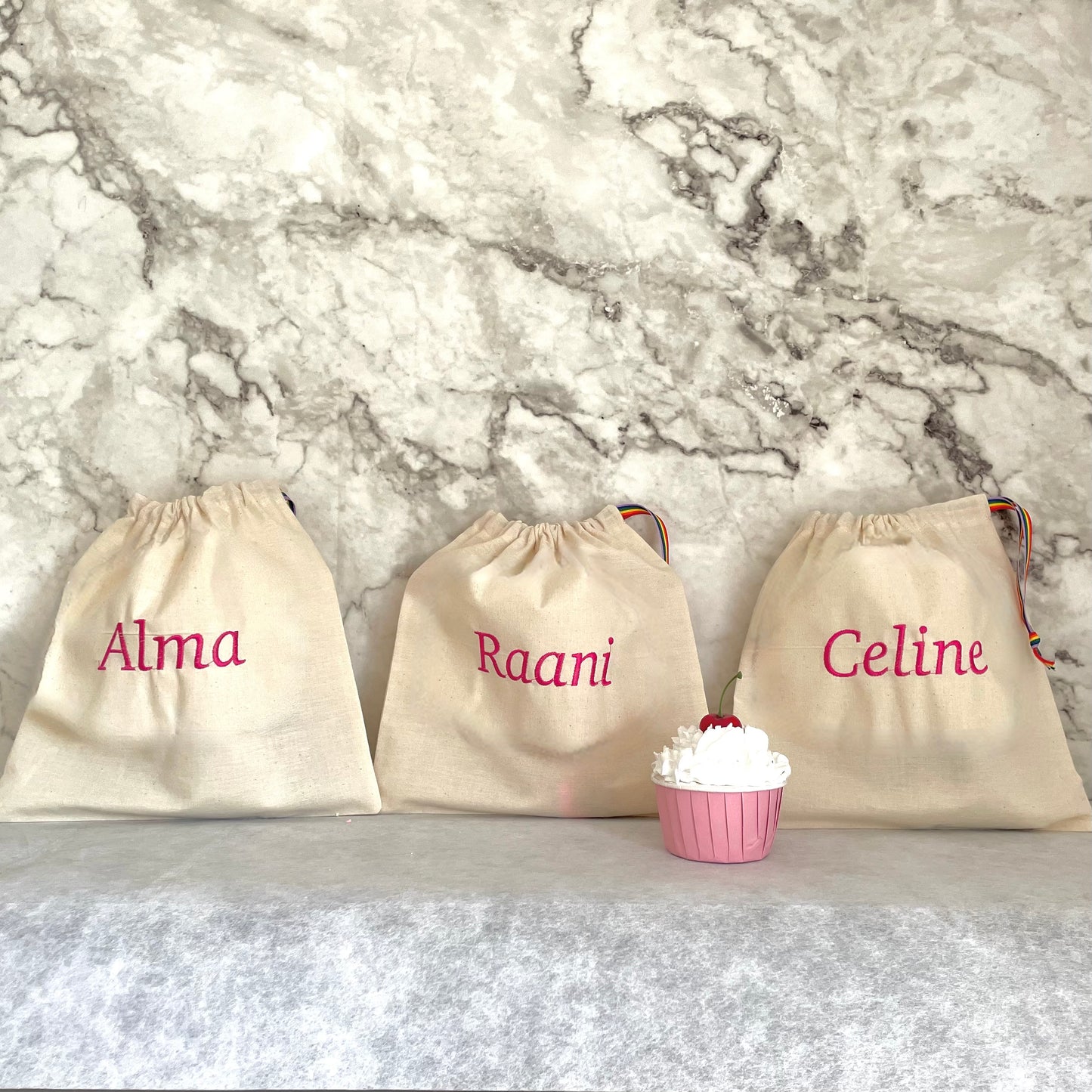 HOT PINK personalised cotton drawstring bags