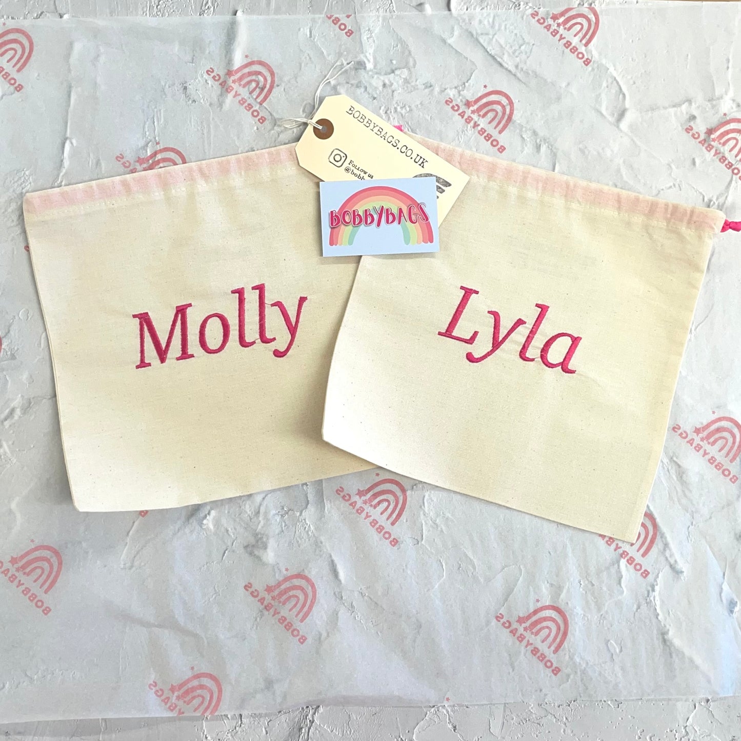 HOT PINK personalised cotton drawstring bags