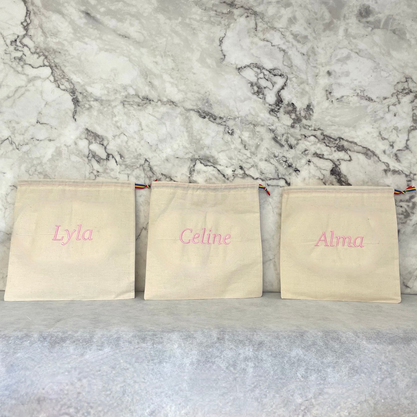 BABY PINK personalised cotton drawstring bags