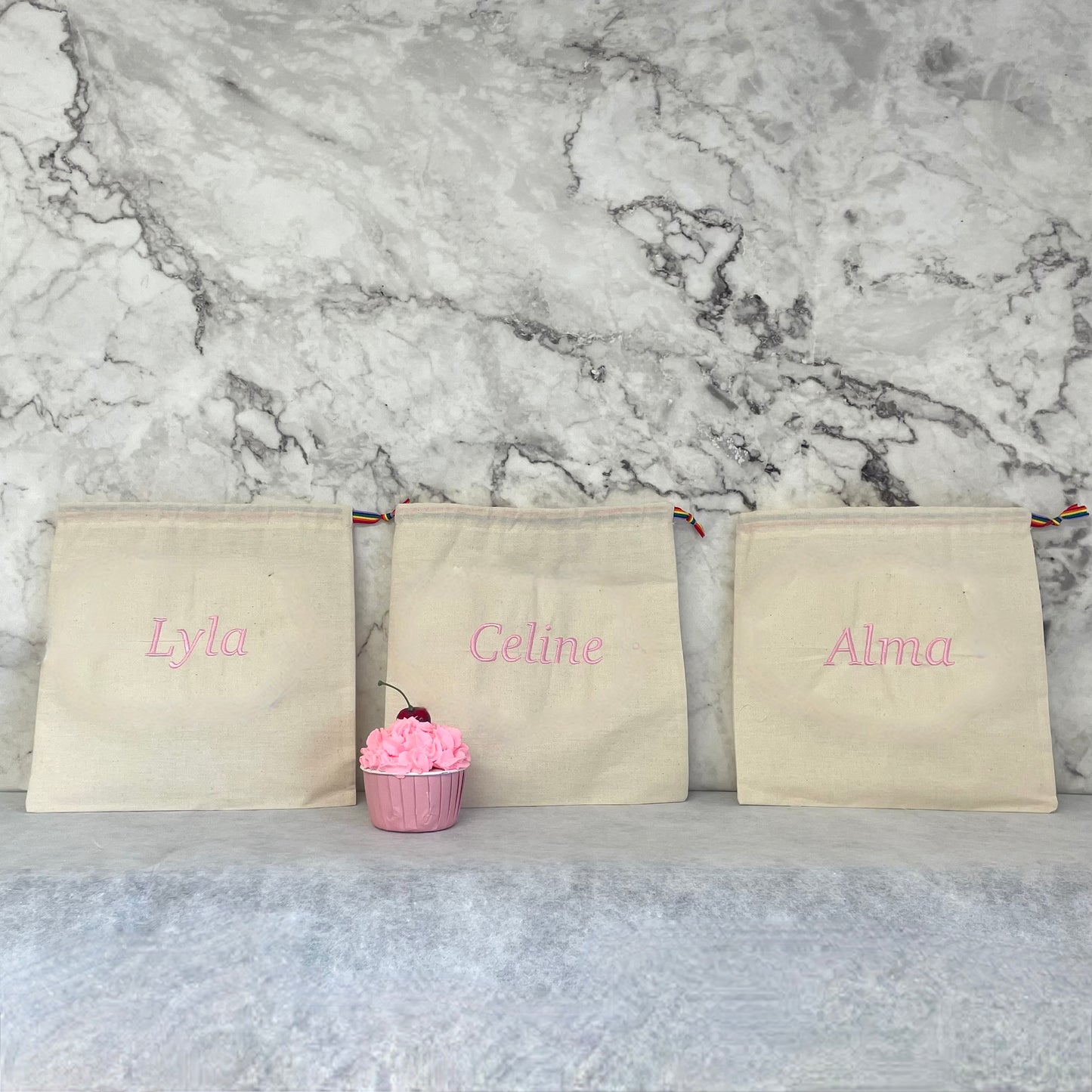 BABY PINK personalised cotton drawstring bags