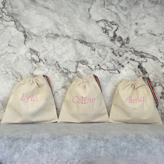 BABY PINK personalised cotton drawstring bags