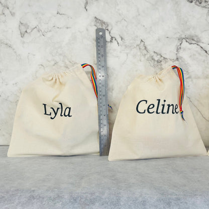 Black personalised drawstring bag