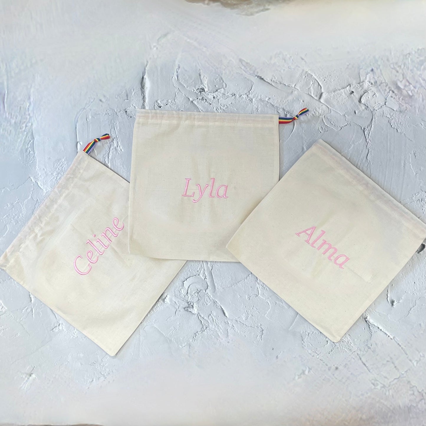 BABY PINK personalised cotton drawstring bags