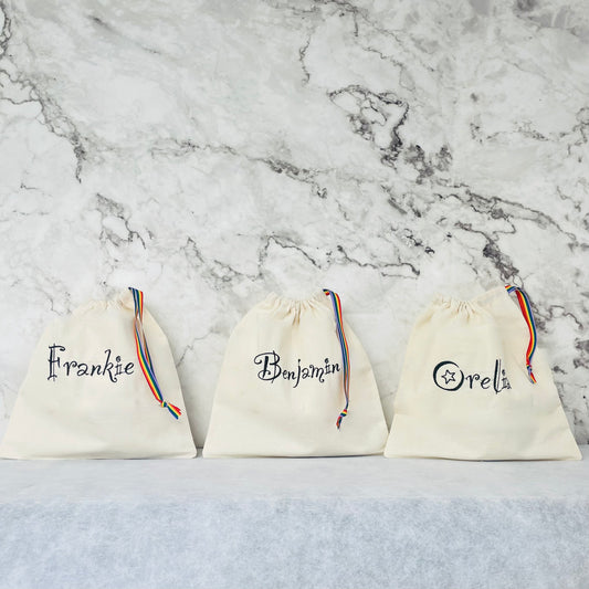 BLACK personalised cotton drawstring bags