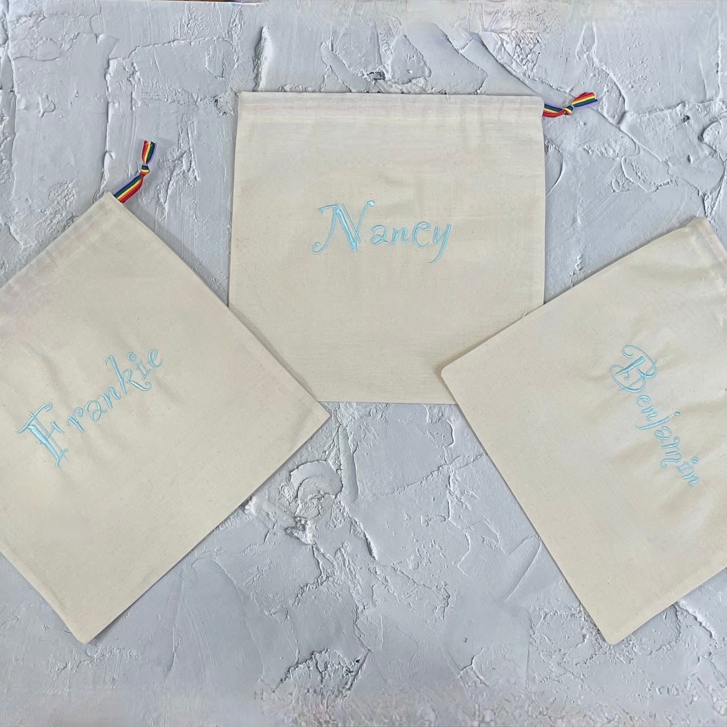 LIGHT BLUE personalised cotton drawstring bags