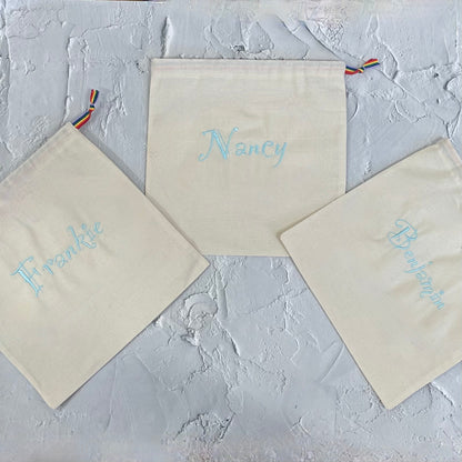 LIGHT BLUE personalised cotton drawstring bags