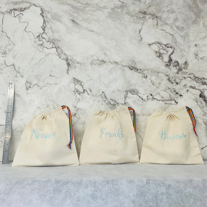 LIGHT BLUE personalised cotton drawstring bags