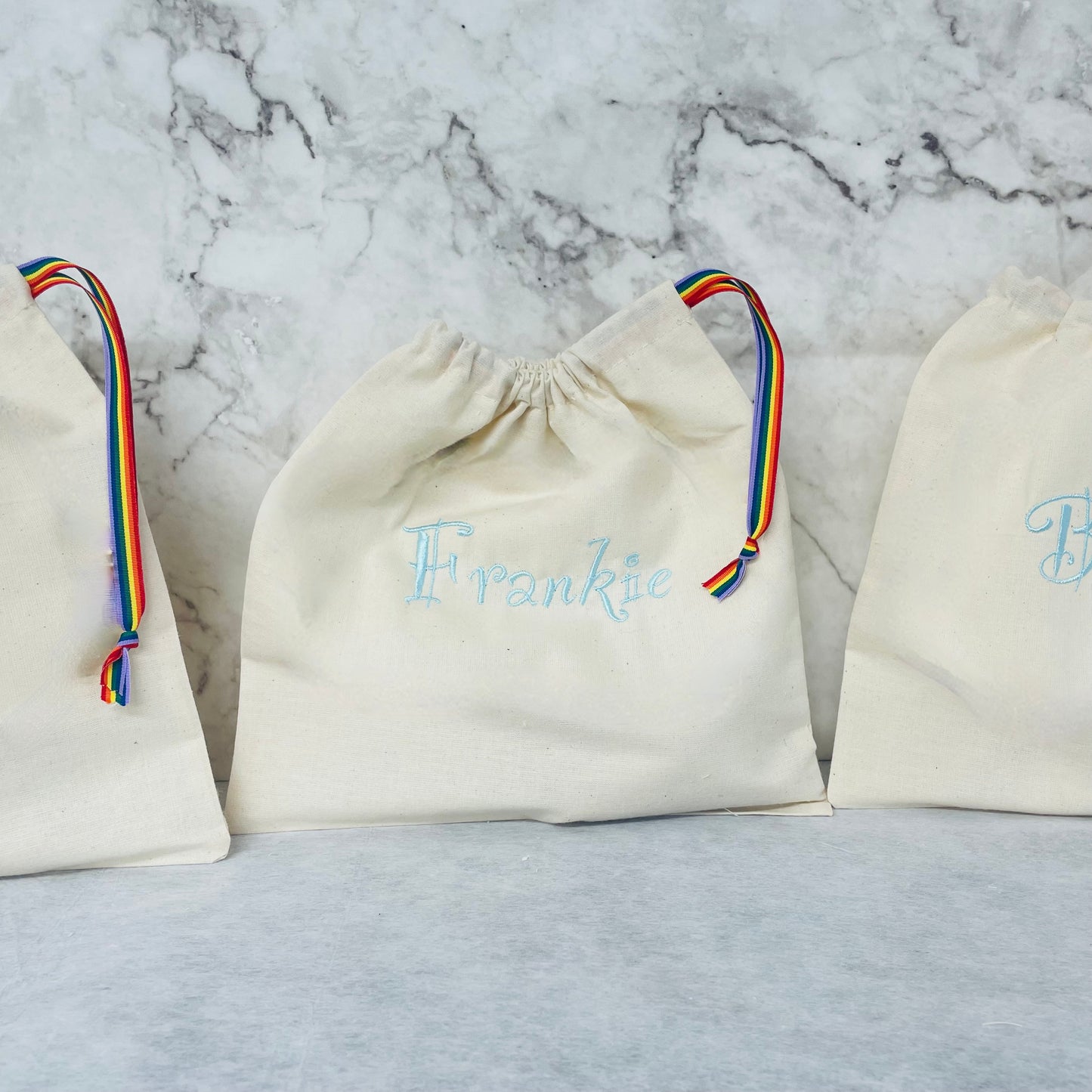 LIGHT BLUE personalised cotton drawstring bags