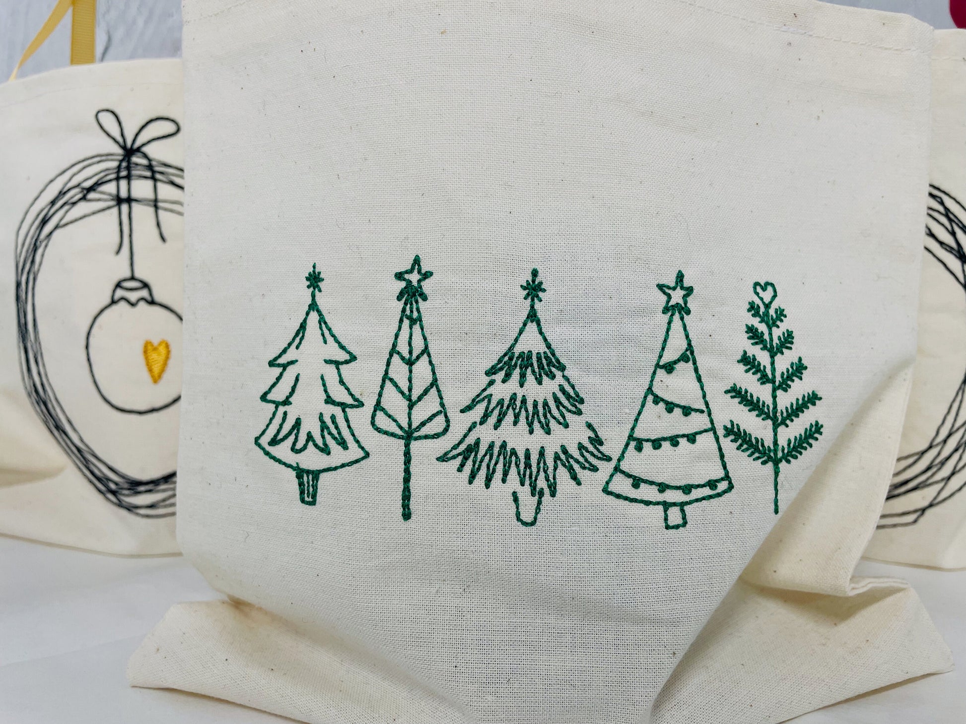 christmas gift bags, cotton party bag, Christmas trees, christmas party gift bags, fabric bags, eco christmas gift, present bag, reusable