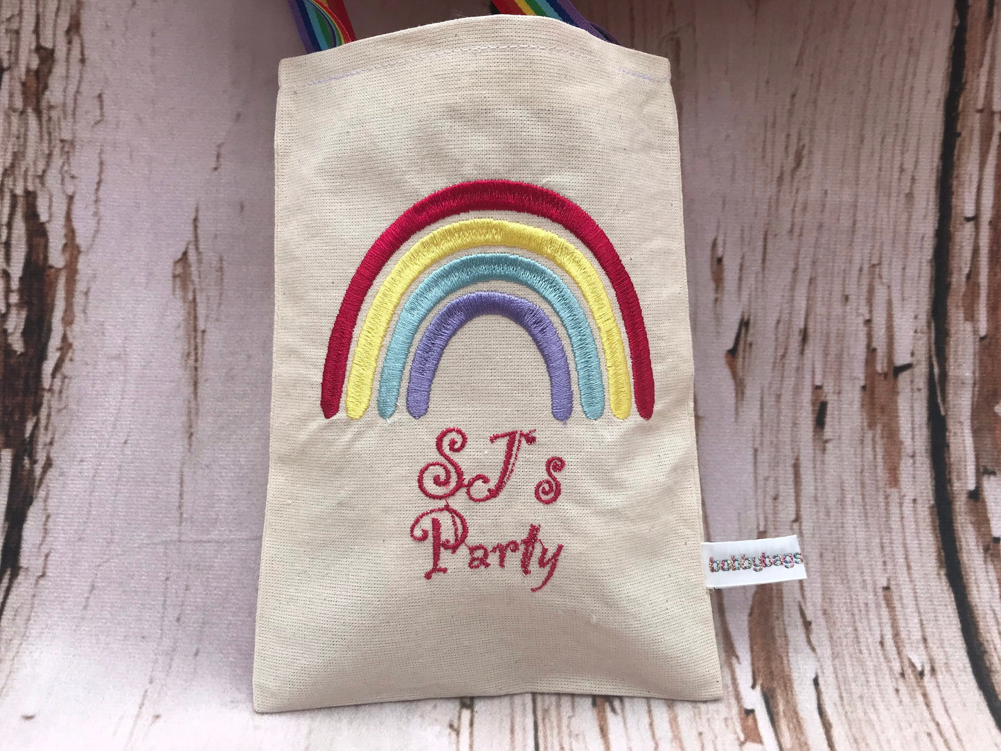 Rainbow party bag, Personalised favour bags, Partnership wedding favour, party bags for kids, fabric party bags, party bag fillers, gift bag