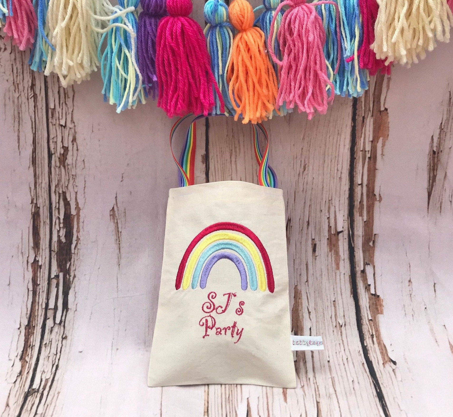 Rainbow party bag, Personalised favour bags, Partnership wedding favour, party bags for kids, fabric party bags, party bag fillers, gift bag