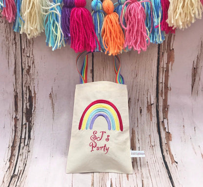 Rainbow party bag, Personalised favour bags, Partnership wedding favour, party bags for kids, fabric party bags, party bag fillers, gift bag